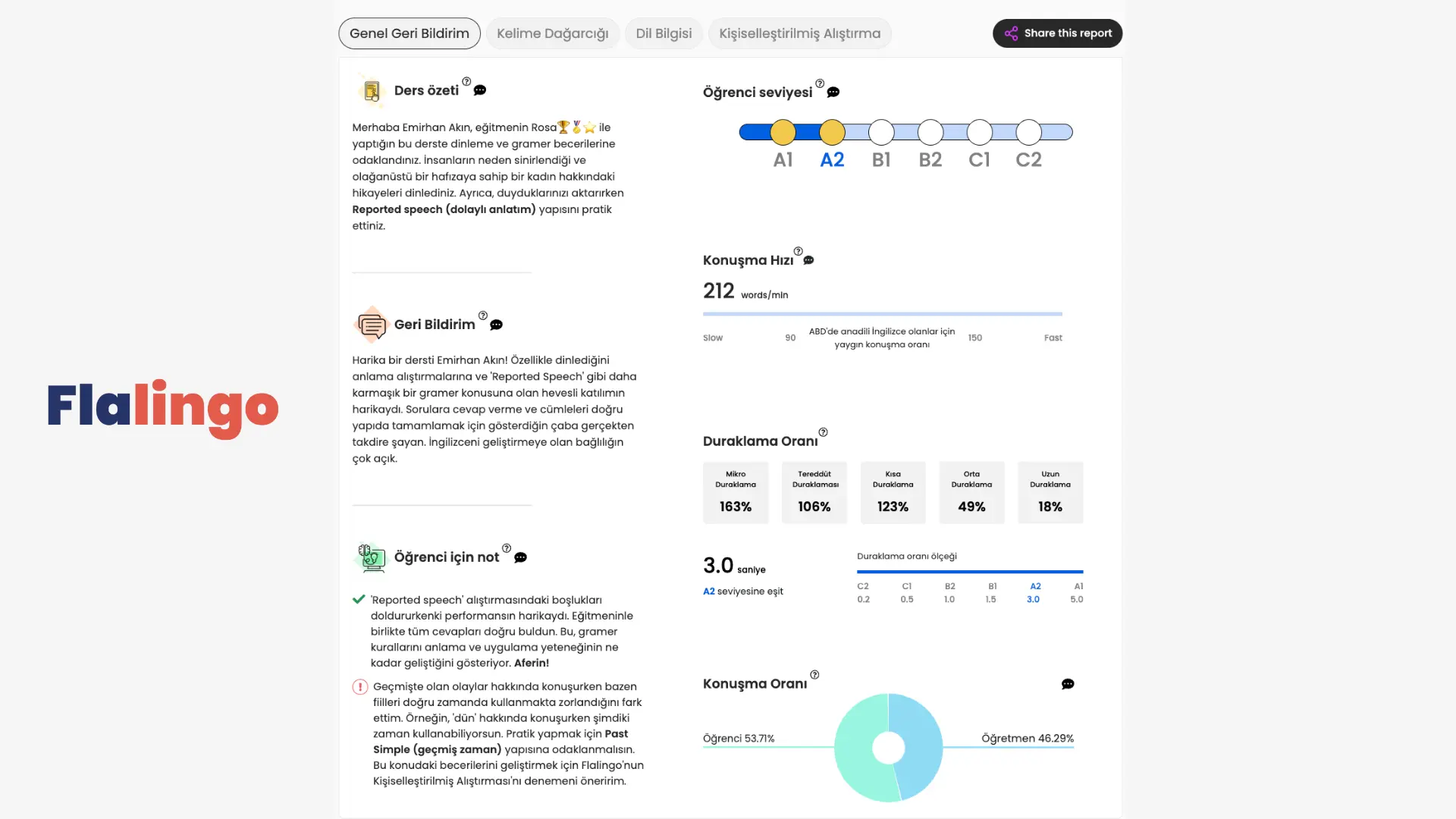 Flalingo online İngilizce platformu ekran görüntüsü