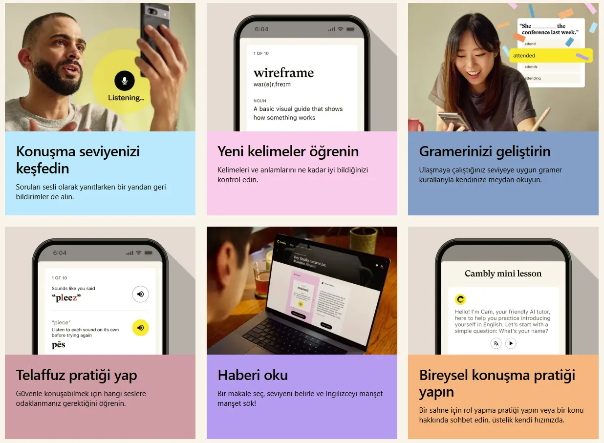 Cambly online İngilizce platformu ders ekranı görüntüsü