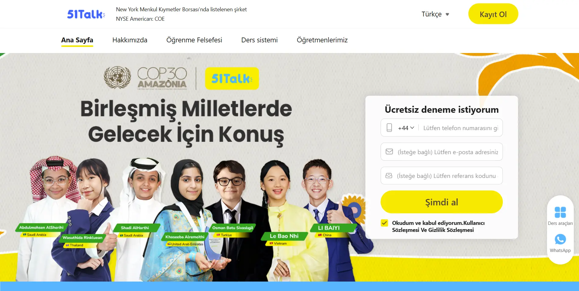 51Talk çocuk online İngilizce platformu landing sayfası
