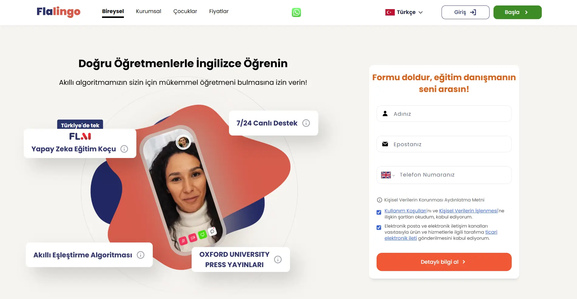 Flalingo yetişkin online İngilizce platformu Türkiye landing sayfası