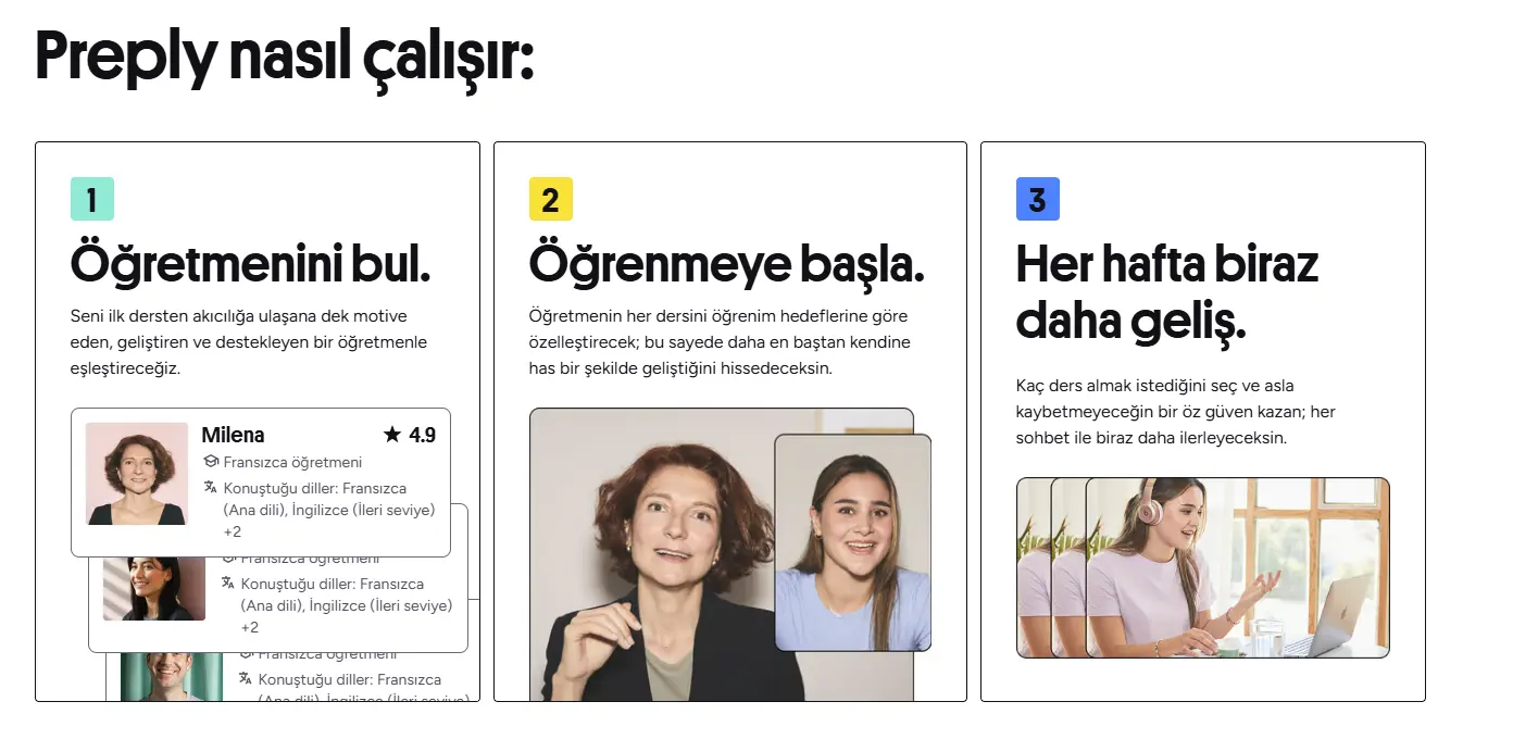 Preply yetişkin online İngilizce platformu Türkiye landing sayfası